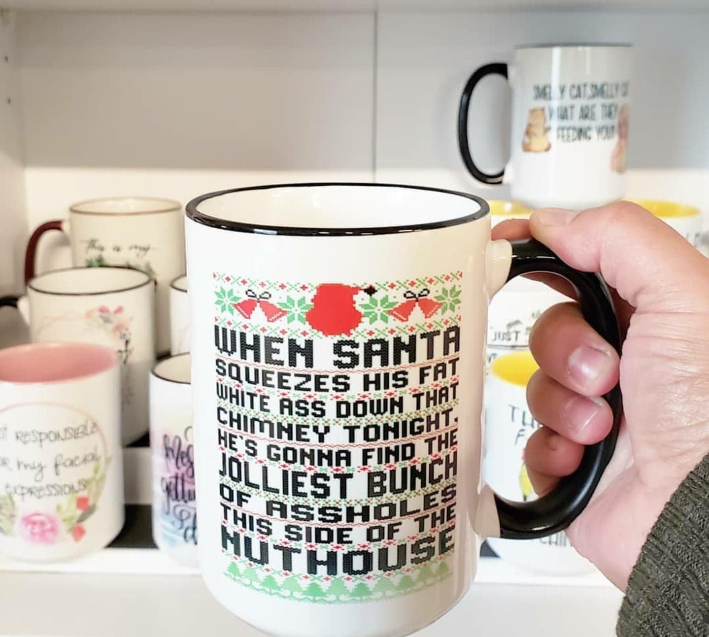 Mei Designs, Mei design mugs, custom mug, custom design mugs, permanent ink mugs, funny mugs, truth mugs, inappropriate mug, inappropriate mugs, custom coffee mug, custom tea mug, funny coffee mug, funny tea mug, Christmas Mugs, Christmas Mug, funny Christmas mug, Santa mug, Christmas spirit mug